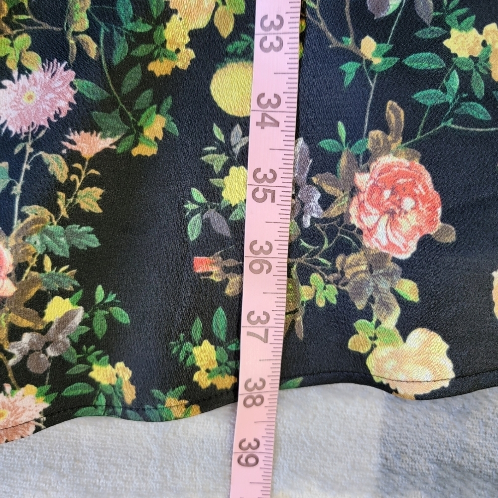 Banana Republic Black Satin Floral Lemon V Neck Lined Sleeveless Dress Size 6 - Picture 12 of 12